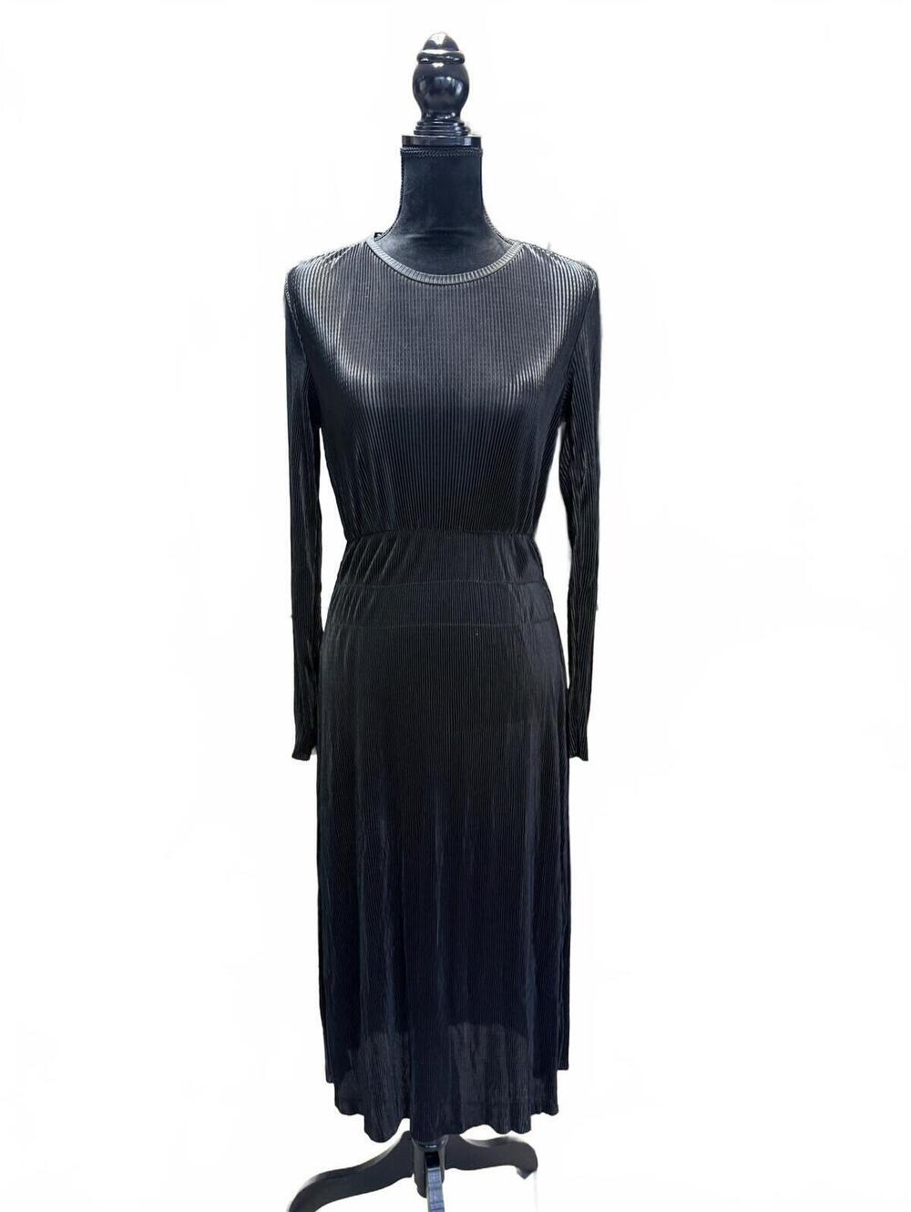 ZARA Black Knit Midi Dress Long Sleeve Ribbed Bodycon Minimalist Chic M NWT